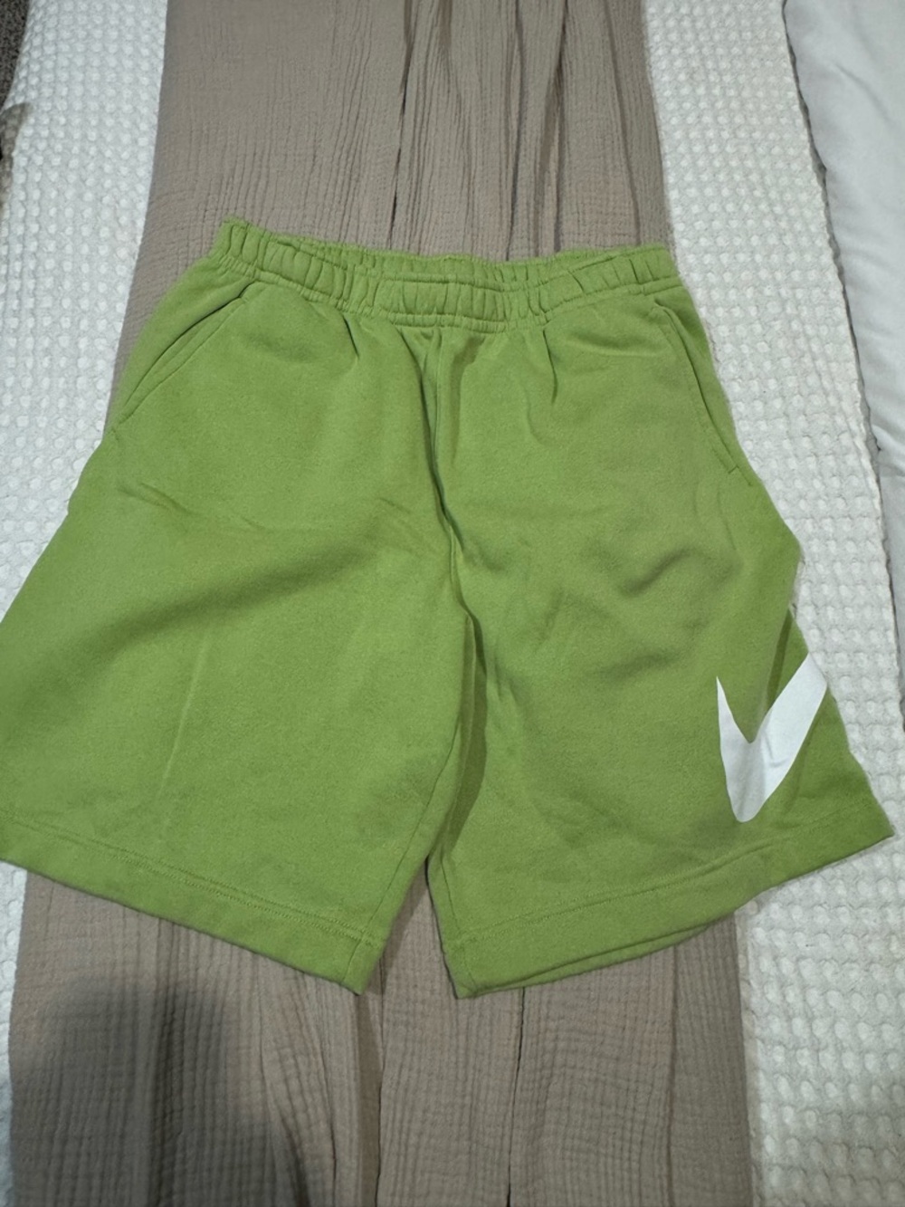 Nike Lime Green Men's Athletic Shorts with White Swoosh